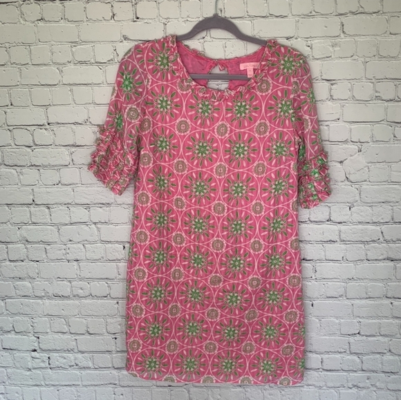 Lilly Pulitzer Silk Blend Pink and Green Short Sleeve Dress Size 0 - Picture 1 of 13